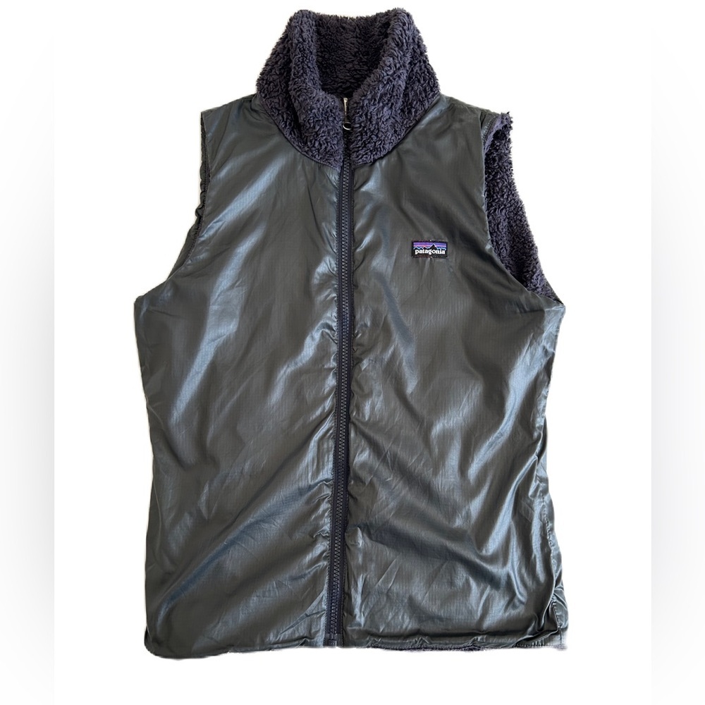 Patagonia Women's XS Los Lobos Reversible Fleece Vest Black Purple Full‎ Zip - Picture 3 of 9